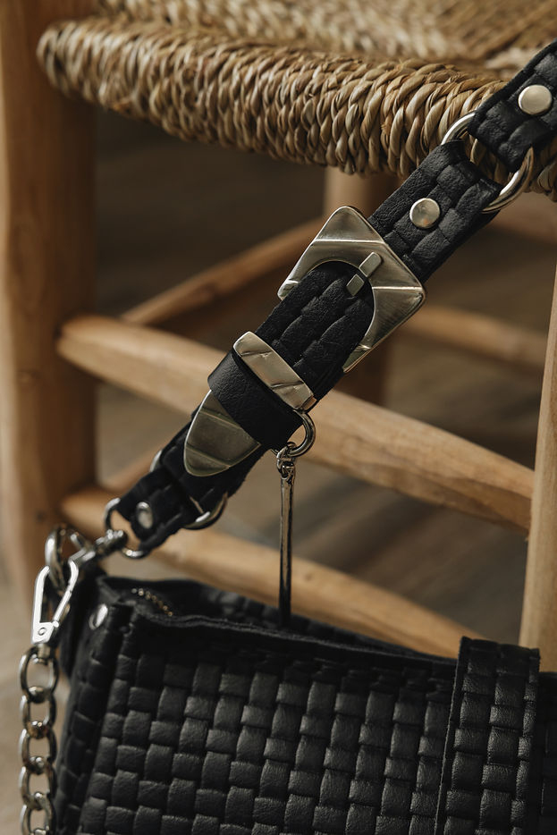 "MEXICAN MOON" BLACK NICKEL SHOULDER BAG