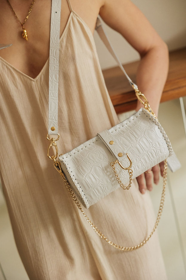 "HIGH ON EMOTION" OFF WHITE GOLD BARREL BAG