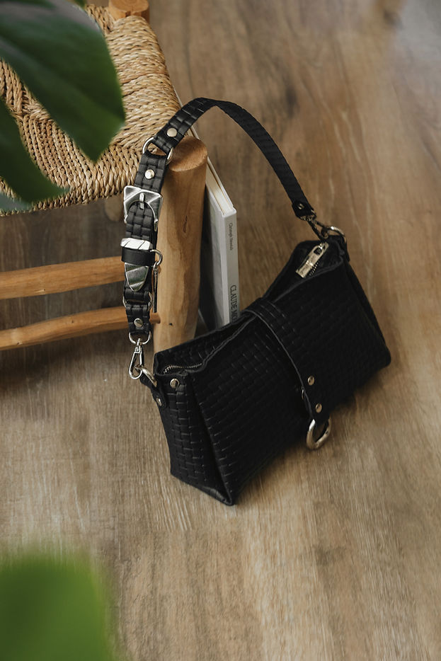 "MEXICAN MOON" BLACK NICKEL SHOULDER BAG