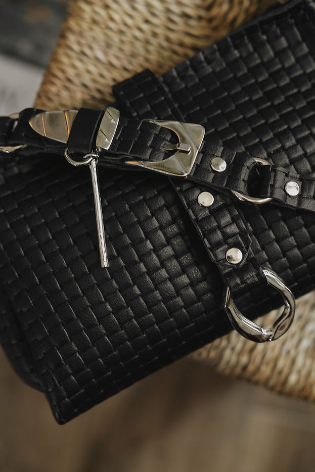 "MEXICAN MOON" BLACK NICKEL SHOULDER BAG