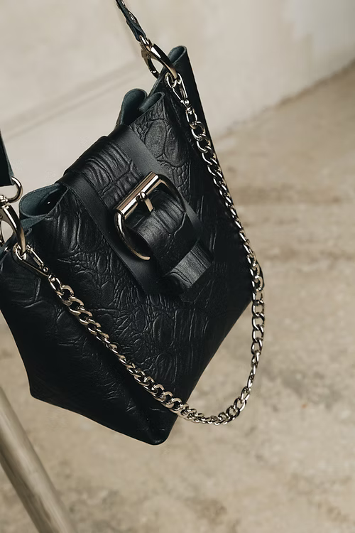 "MISSING" BLACK NICKEL LEATHER BAG