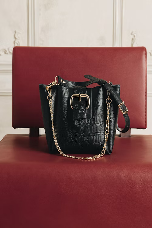 "MISSING" BLACK GOLD LEATHER BAG