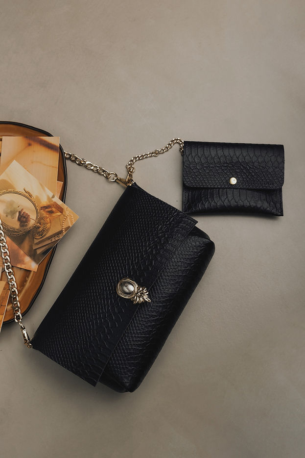 "I TURN TO YOU" BLACK NICKEL SHOULDER BAG