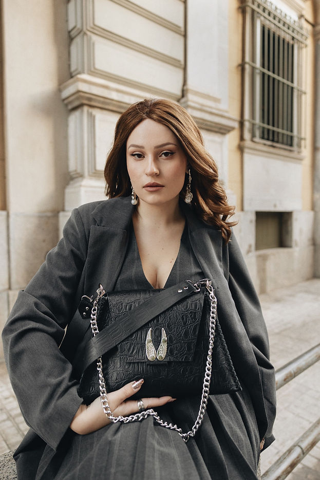 "WINGS" BLACK NICKEL SHOULDER BAG