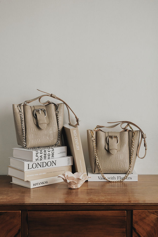 "MISSING" STONE BEIGE GOLD SHOULDER BAG