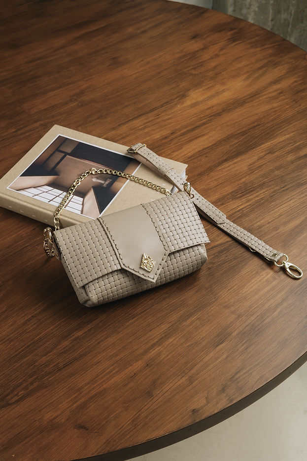 "OLD AND WISE" BEIGE GOLD SHOULDER BAG