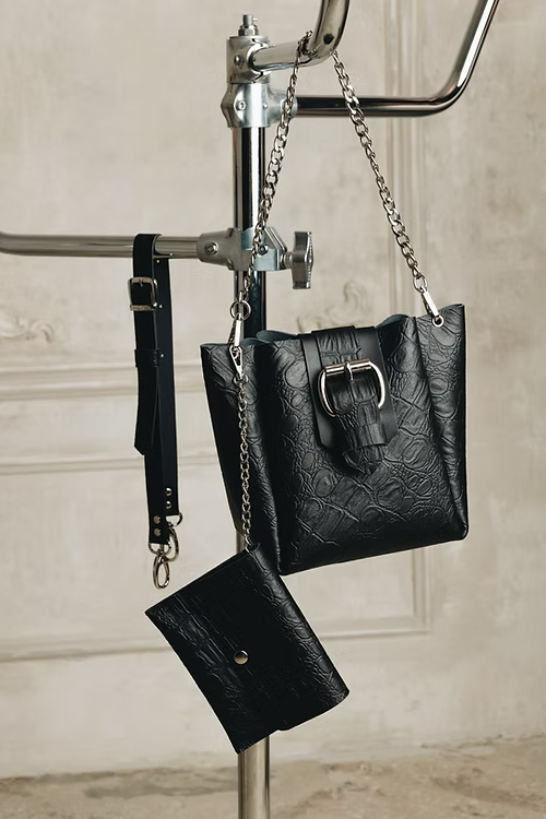 "MISSING" BLACK NICKEL LEATHER BAG