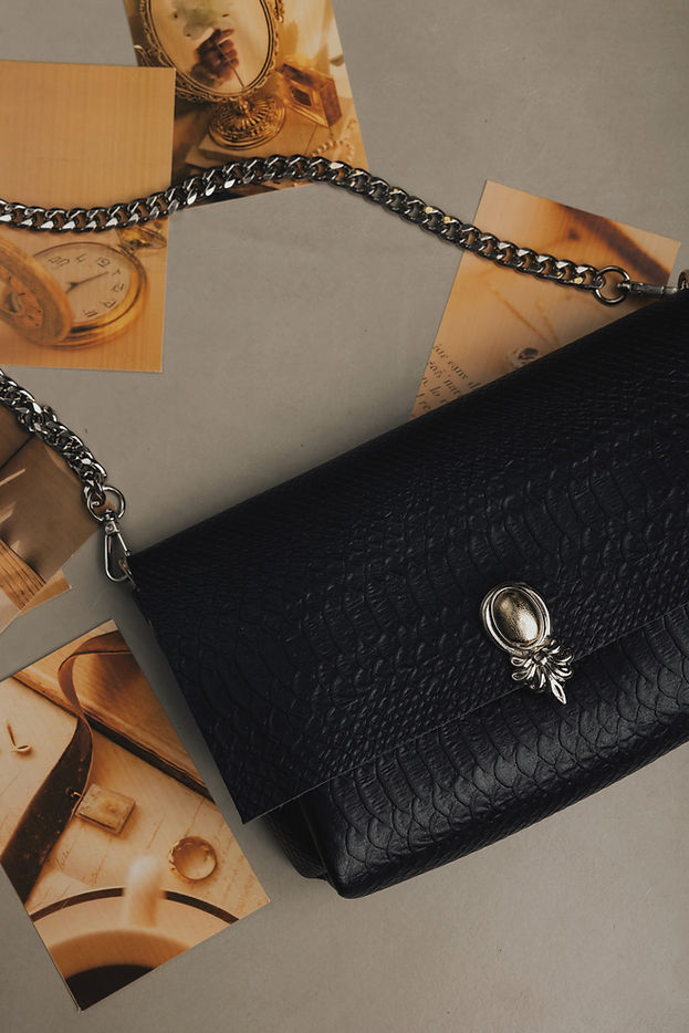 "I TURN TO YOU" BLACK NICKEL SHOULDER BAG