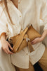 "I AM LOVE" HONEY SUEDE NICKEL SHOULDER BAG