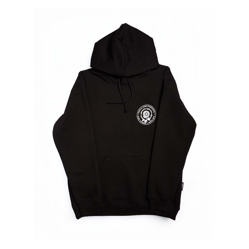 BLACK HOODIE PEOPLE OVER PASSPORTS