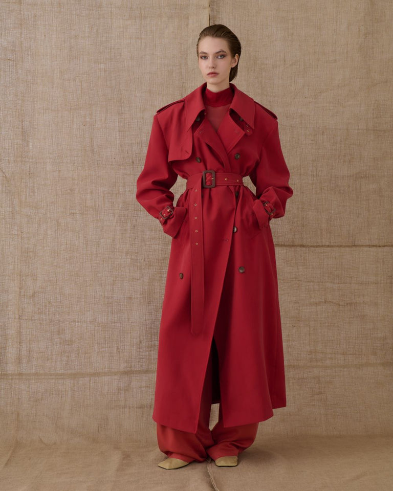 SANGUINE RED TRENCH COAT