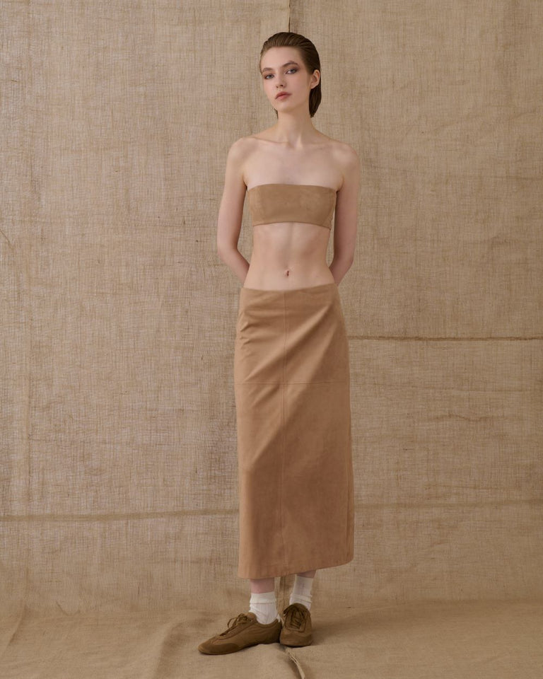 BEIGE MIDI SUEDE SKIRT