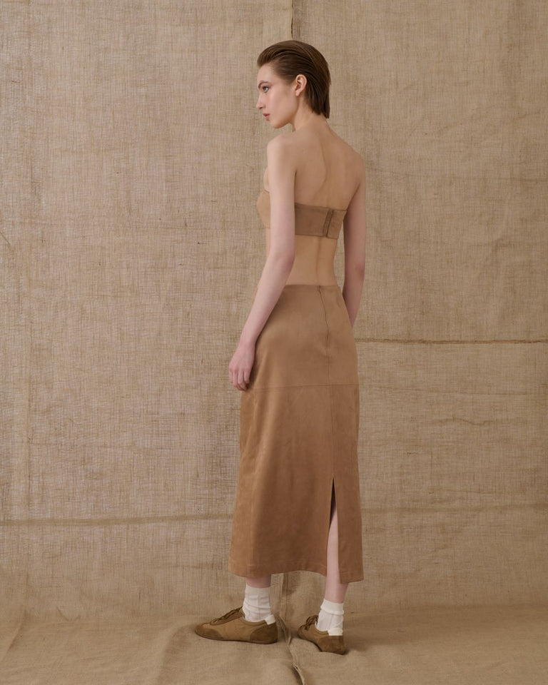 BEIGE MIDI SUEDE SKIRT