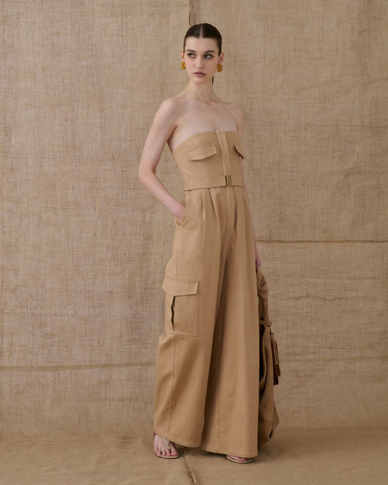 BEIGE STRAPLESS JUMPSUIT