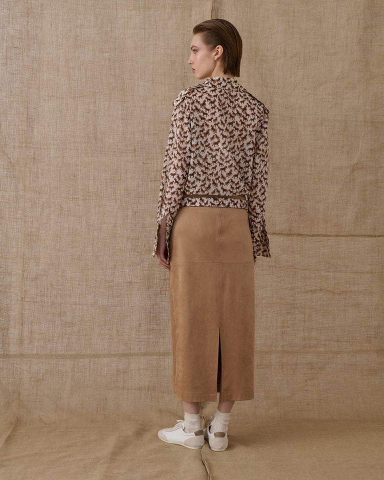 BEIGE MIDI SUEDE SKIRT