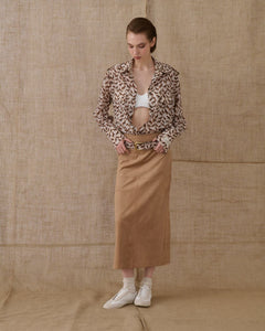 BEIGE MIDI SUEDE SKIRT