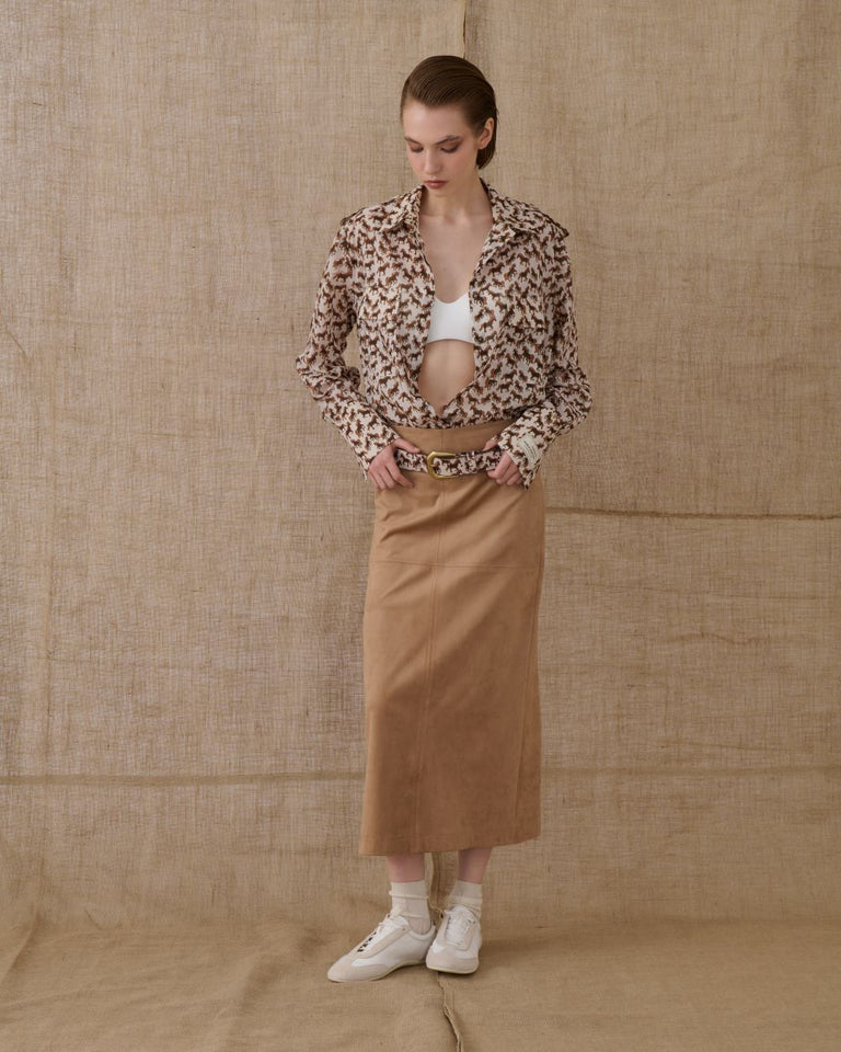 BEIGE MIDI SUEDE SKIRT
