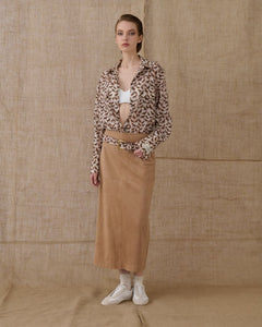 BEIGE MIDI SUEDE SKIRT