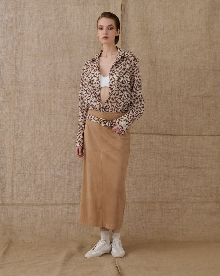 BEIGE MIDI SUEDE SKIRT