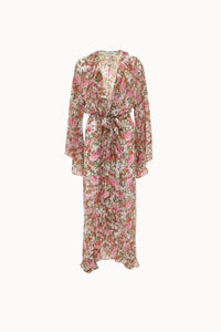 PINK FLORAL RUFFLED KIMONO
