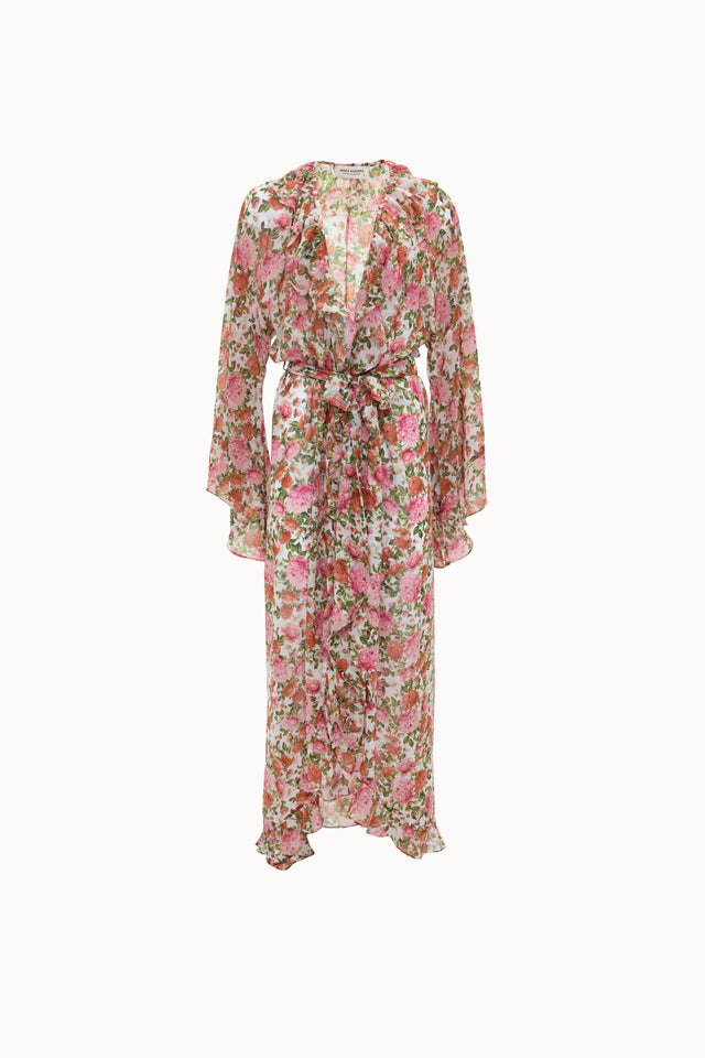 PINK FLORAL RUFFLED KIMONO