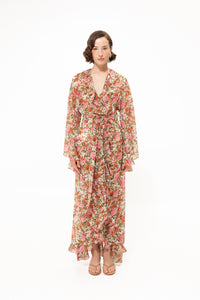 PINK FLORAL RUFFLED KIMONO