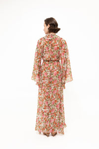 PINK FLORAL RUFFLED KIMONO
