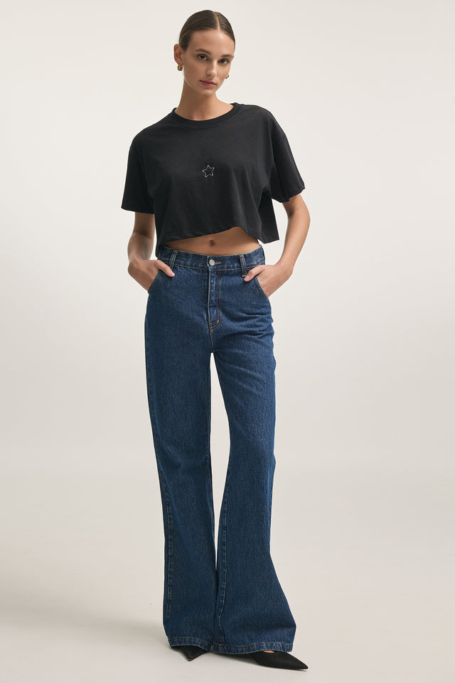 HOLLYWOOD T-SHIRT CROPPED BLACK