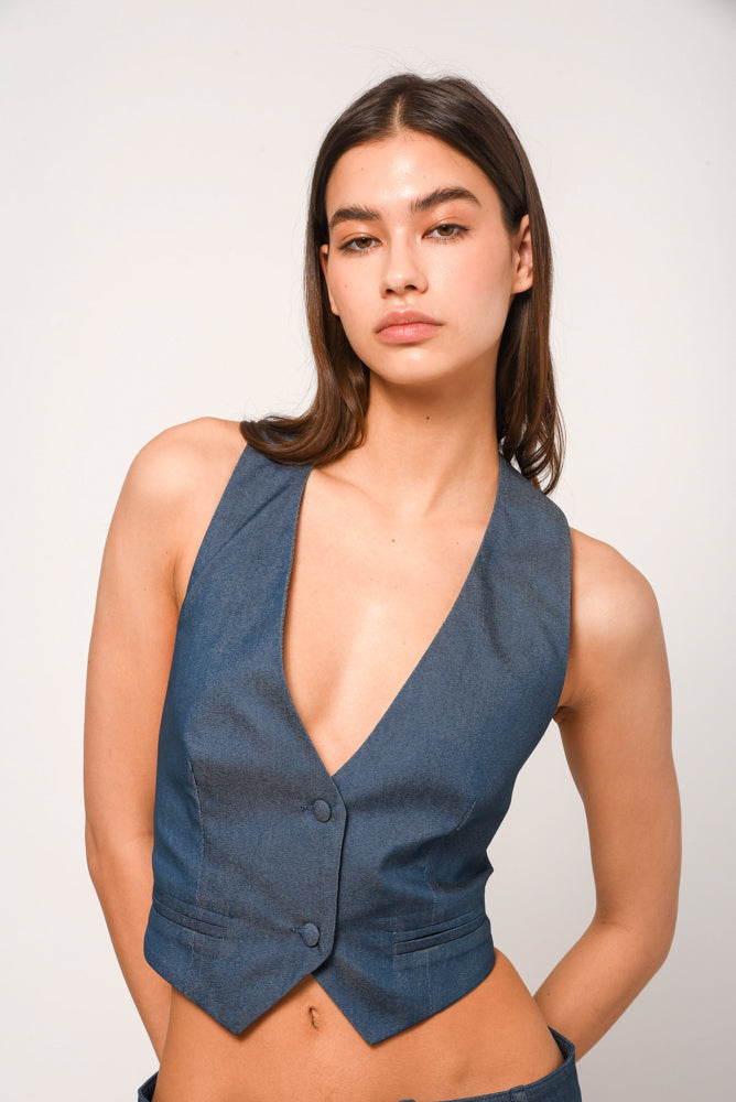 MEGHAN MONOCHROME VEST DENIM