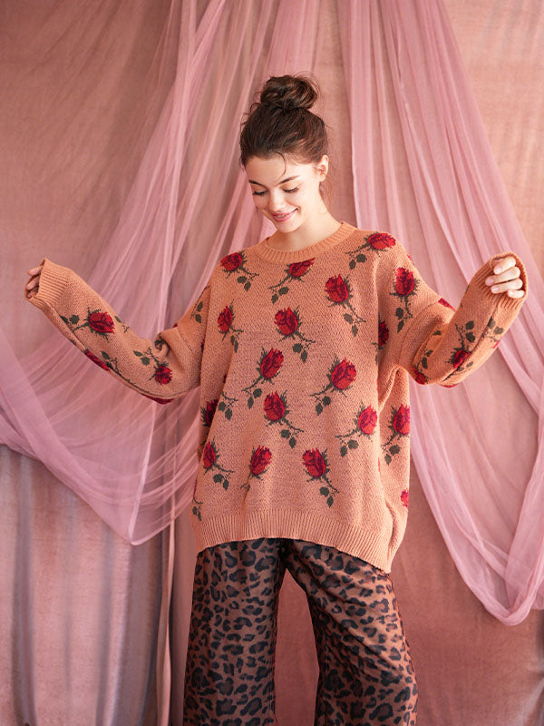 MINOLA KNITWEAR DARK PINK FLORAL