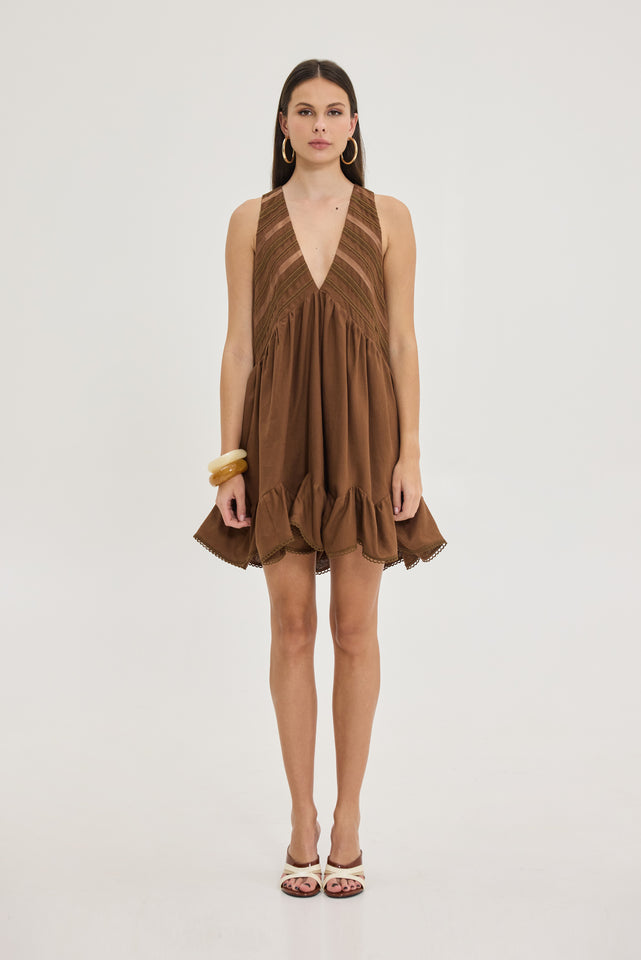 GABRIELLA DRESS BROWN