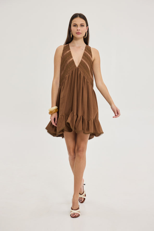 GABRIELLA DRESS BROWN