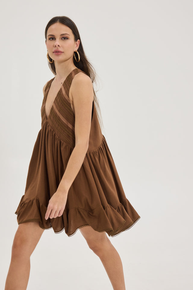 GABRIELLA DRESS BROWN