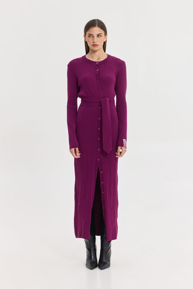 PUNCH KNITTED DRESS BORDEAUX
