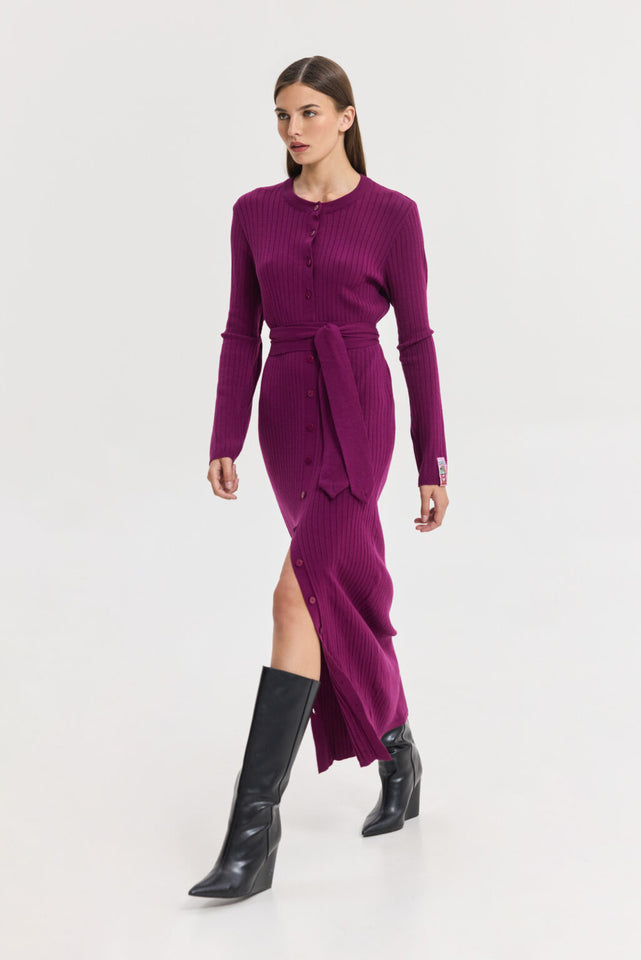 PUNCH KNITTED DRESS BORDEAUX