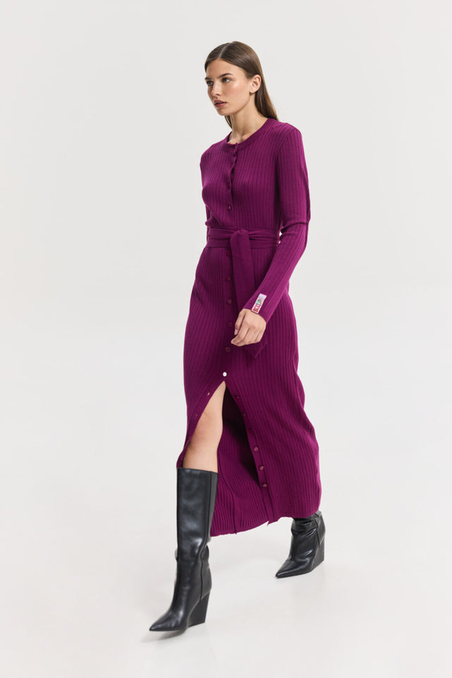 PUNCH KNITTED DRESS BORDEAUX
