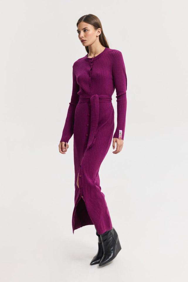 PUNCH KNITTED DRESS BORDEAUX
