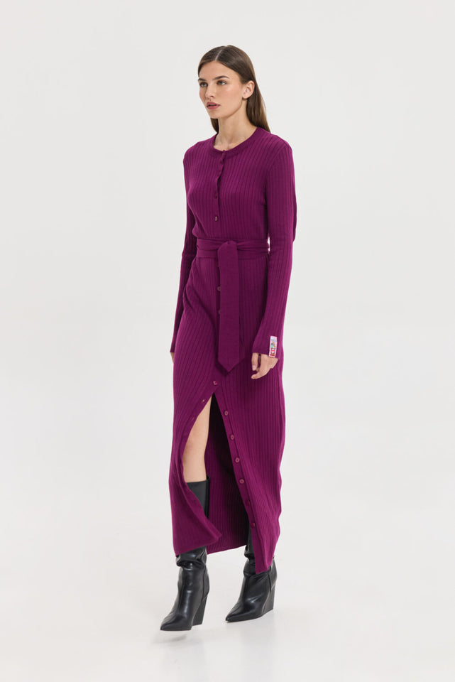PUNCH KNITTED DRESS BORDEAUX