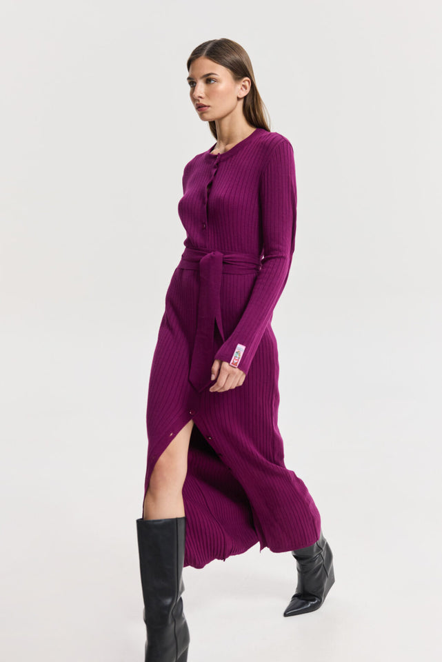 PUNCH KNITTED DRESS BORDEAUX