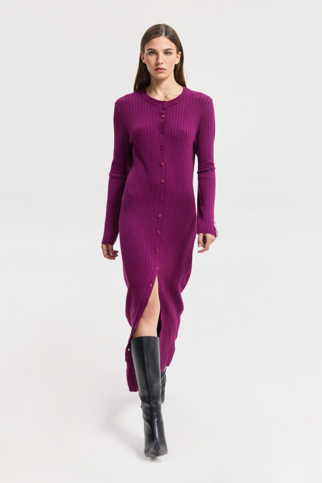 PUNCH KNITTED DRESS BORDEAUX
