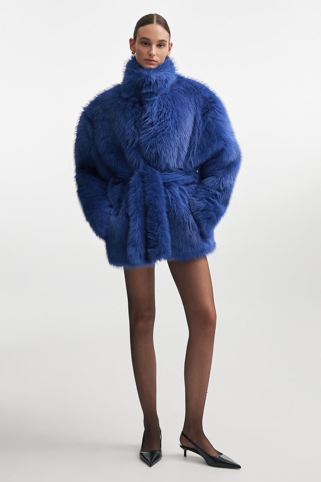 SALLY FUR JACKET BLUE