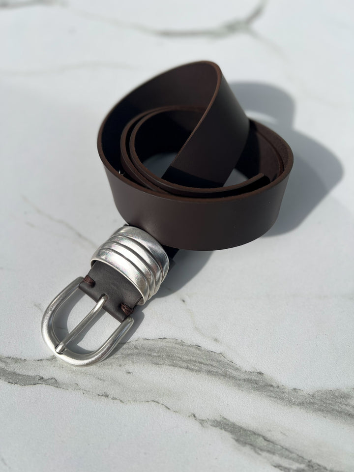 "MINIMAL" BROWN NICKEL BELT