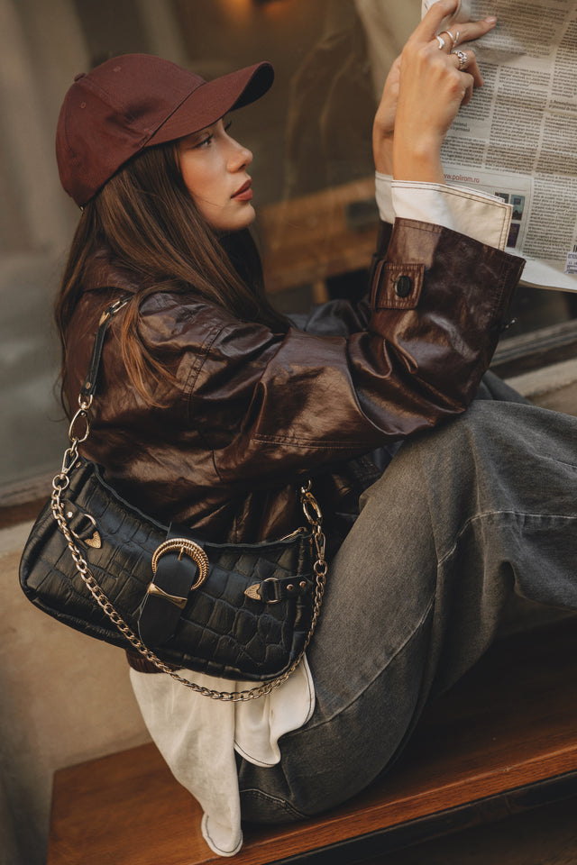 "KISS OF LIFE" BLACK GOLD SHOULDER BAG
