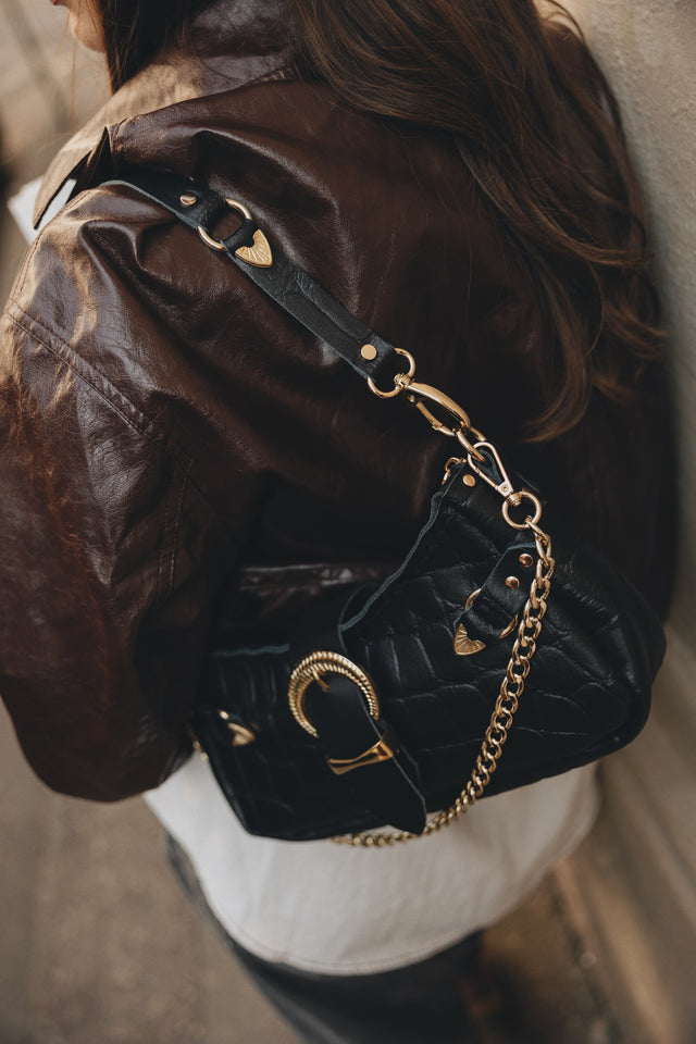 "KISS OF LIFE" BLACK GOLD SHOULDER BAG