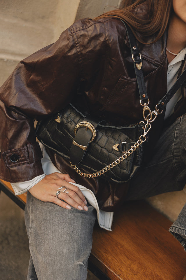 "KISS OF LIFE" BLACK GOLD SHOULDER BAG