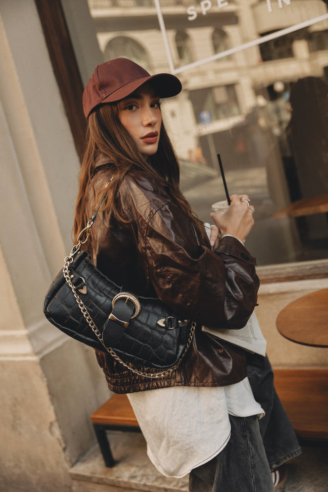 "KISS OF LIFE" BLACK GOLD SHOULDER BAG