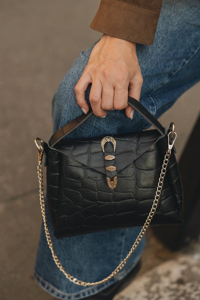 "HERE WITH ME" BLACK GOLD SHOULDER BAG
