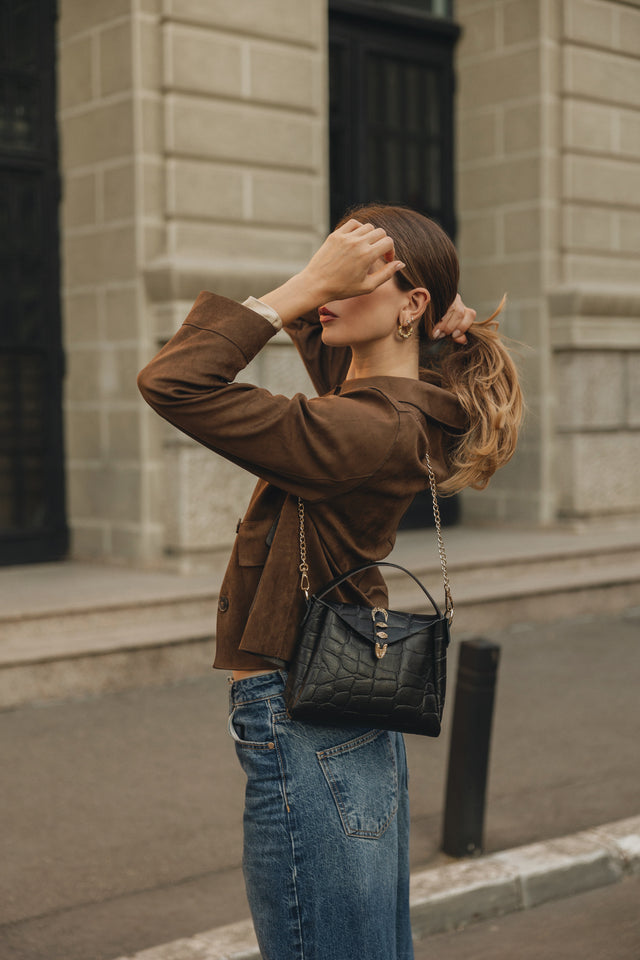 "HERE WITH ME" BLACK GOLD SHOULDER BAG