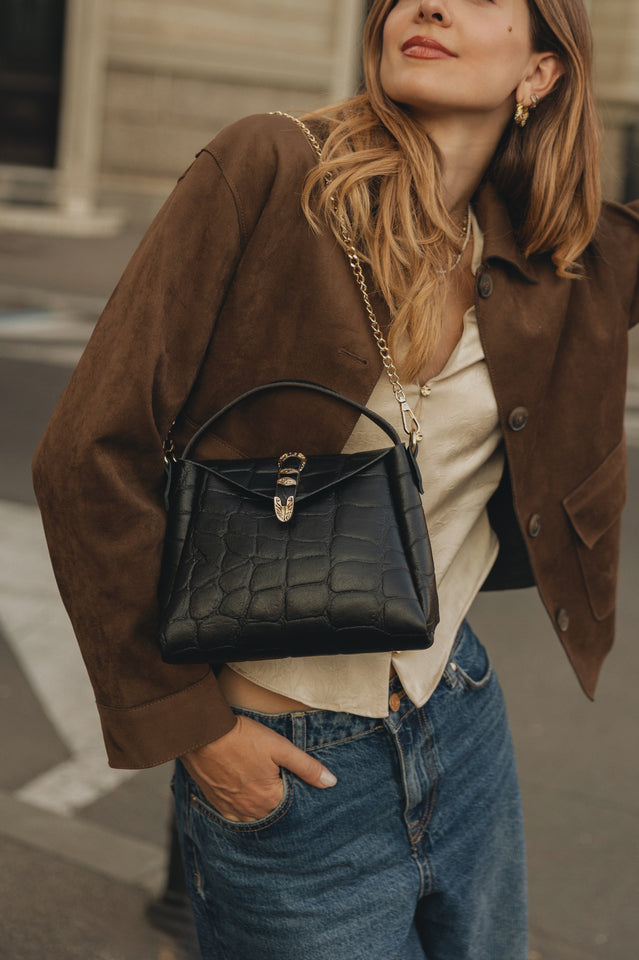 "HERE WITH ME" BLACK GOLD SHOULDER BAG