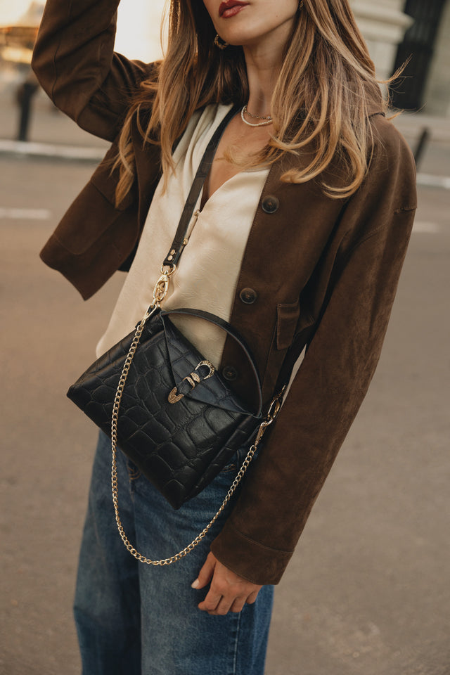 "HERE WITH ME" BLACK GOLD SHOULDER BAG